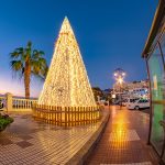 Christmas scene outdoors in Puerto de Santiago town in winter season holiday, Canary island of Spain